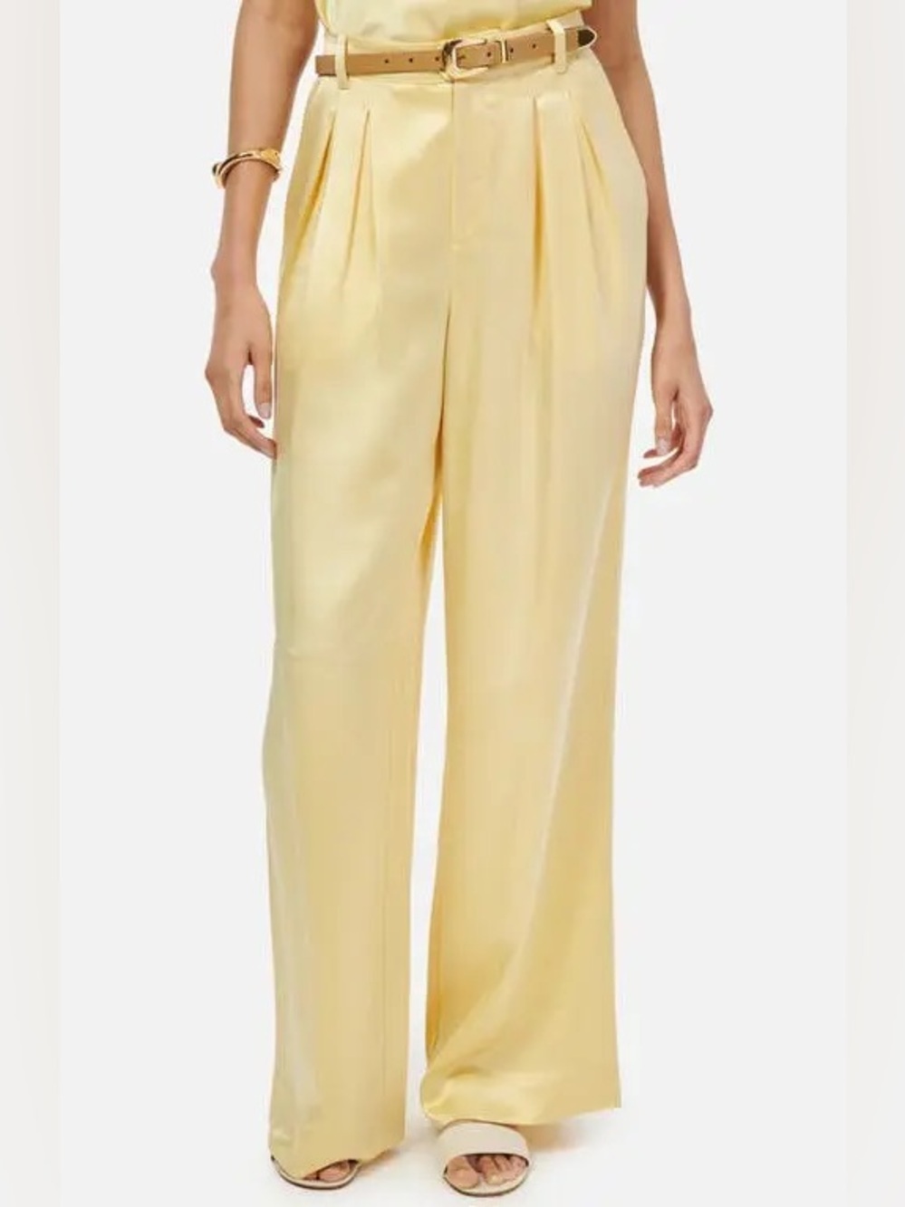 CAMI NYC Davina Sunlight Pale Yellow Wide Leg Satin Trousers Flowy & Silky Pants - Picture 16 of 16